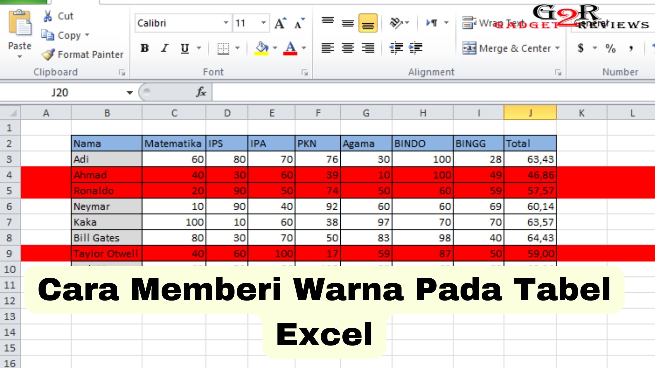 Cara Memberi Warna Pada Tabel Excel